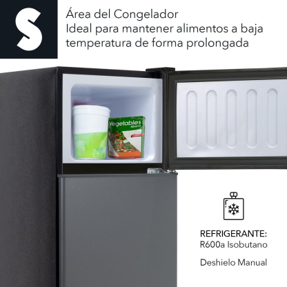 SIGNA Mini Refrigerador 86L (3 pies cubicos) Frigobar Compacto Silver Refrigerador Pequeño Con congelador de Acero Inoxidable Ideal Para Espacios Pequeños Frigobar Mini Multifuncional (Gris)