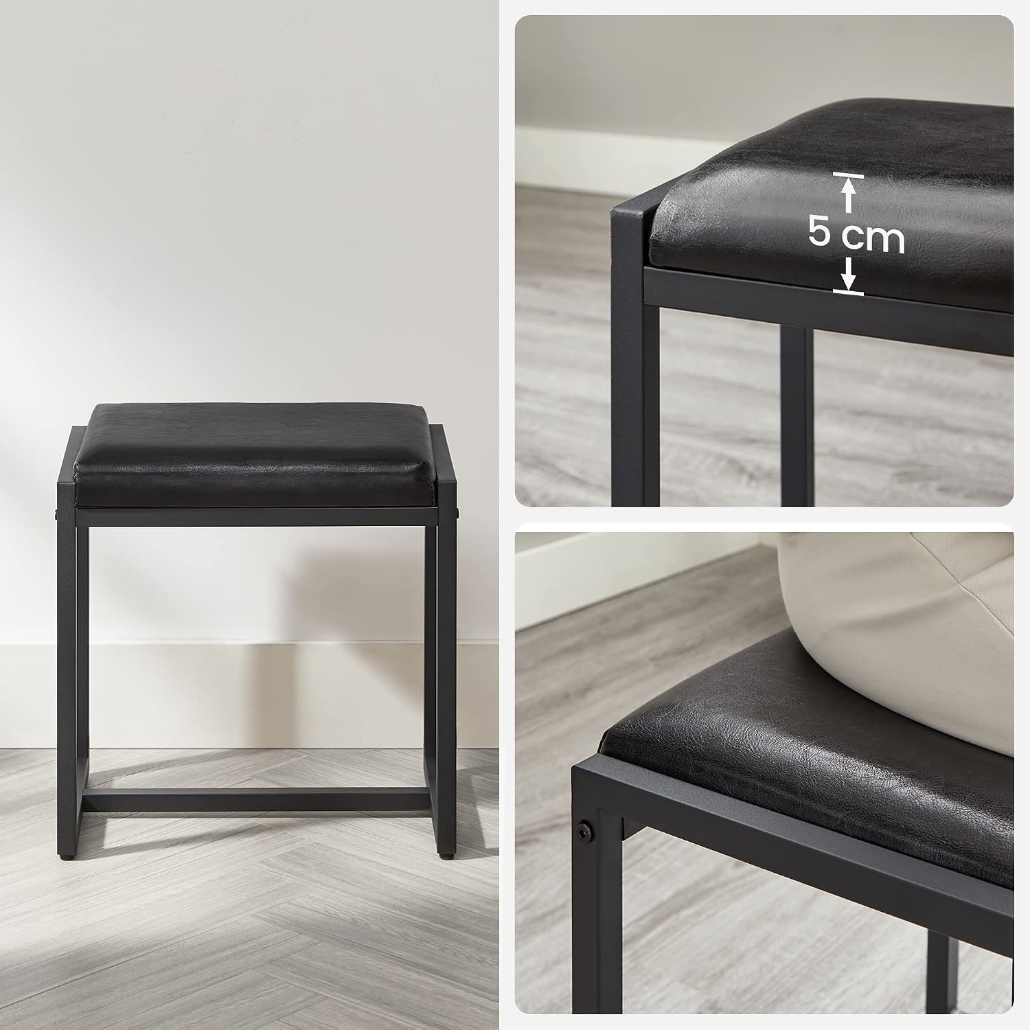 VASAGLE Tocador con Espejo y Taburete, Mesa de Maquillaje con Espejo Triple, 3 Cajones, Industrial, Marrón Rústico y Negro MRVT004B01V2