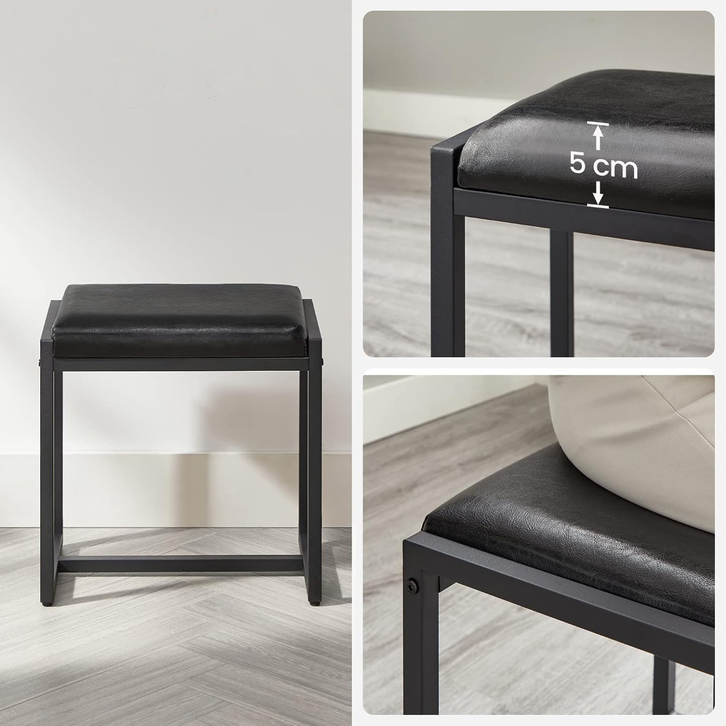 VASAGLE Tocador con Espejo y Taburete, Mesa de Maquillaje con Espejo Triple, 3 Cajones, Industrial, Marrón Rústico y Negro MRVT004B01V2