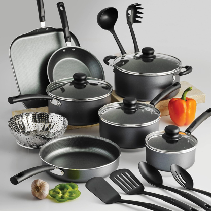 TRAMONTINA - Batería de Cocina Primaware, Aluminio, Antiadherente, Incluye 18 Piezas, Color Gris