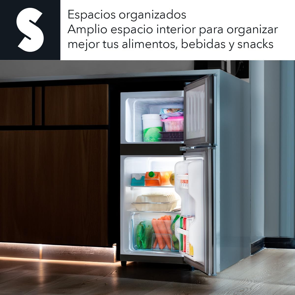 SIGNA Mini Refrigerador 86L (3 pies cubicos) Frigobar Compacto Silver Refrigerador Pequeño Con congelador de Acero Inoxidable Ideal Para Espacios Pequeños Frigobar Mini Multifuncional (Gris)