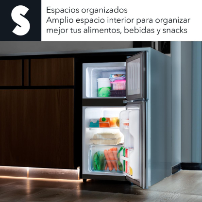 SIGNA Mini Refrigerador 86L (3 pies cubicos) Frigobar Compacto Silver Refrigerador Pequeño Con congelador de Acero Inoxidable Ideal Para Espacios Pequeños Frigobar Mini Multifuncional (Gris)