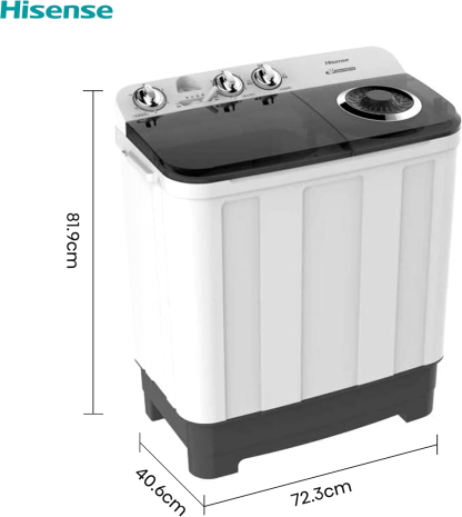 Hisense WSA1102PCN1-Lavadora doble tina,Semiautomática, 11 Kg, Blanco/Gris | Temporizador de Lavado y Centrifugado, Lámpara UV, Smart Fuzzy Logic Control,Lavado rápido, 84x63x111cm(AnchoxLargoxAlto)
