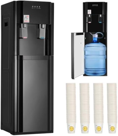 Ykioea Dispensador de Agua con Garrafón Oculto, Dispensador de Agua Fria y Caliente, Enfriador de Agua, Bloqueo de Seguridad, para Hogar Oficina, Dormitorios