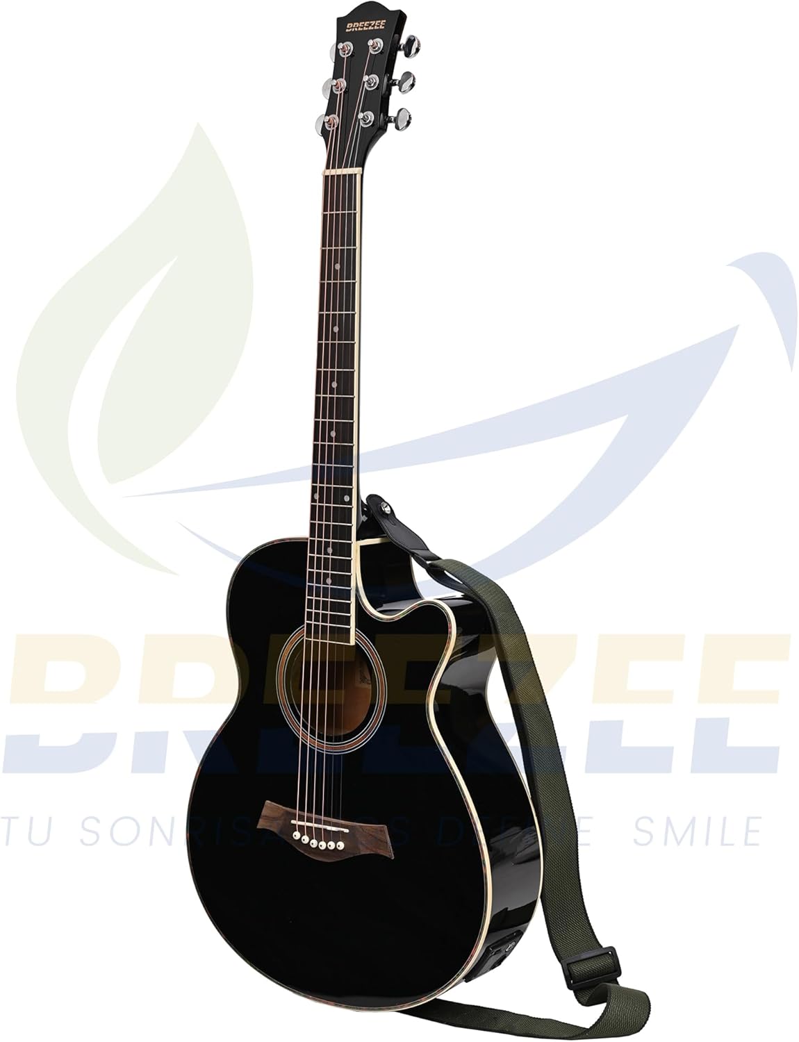 BREEZEE Guitarra Electroacústica de 40” Diseñada sobre Abeto, Merbau, Okume y Palisandro. Acabado de Barniz en Pulverización, Incluye Set de Accesorios Completo para Principiante