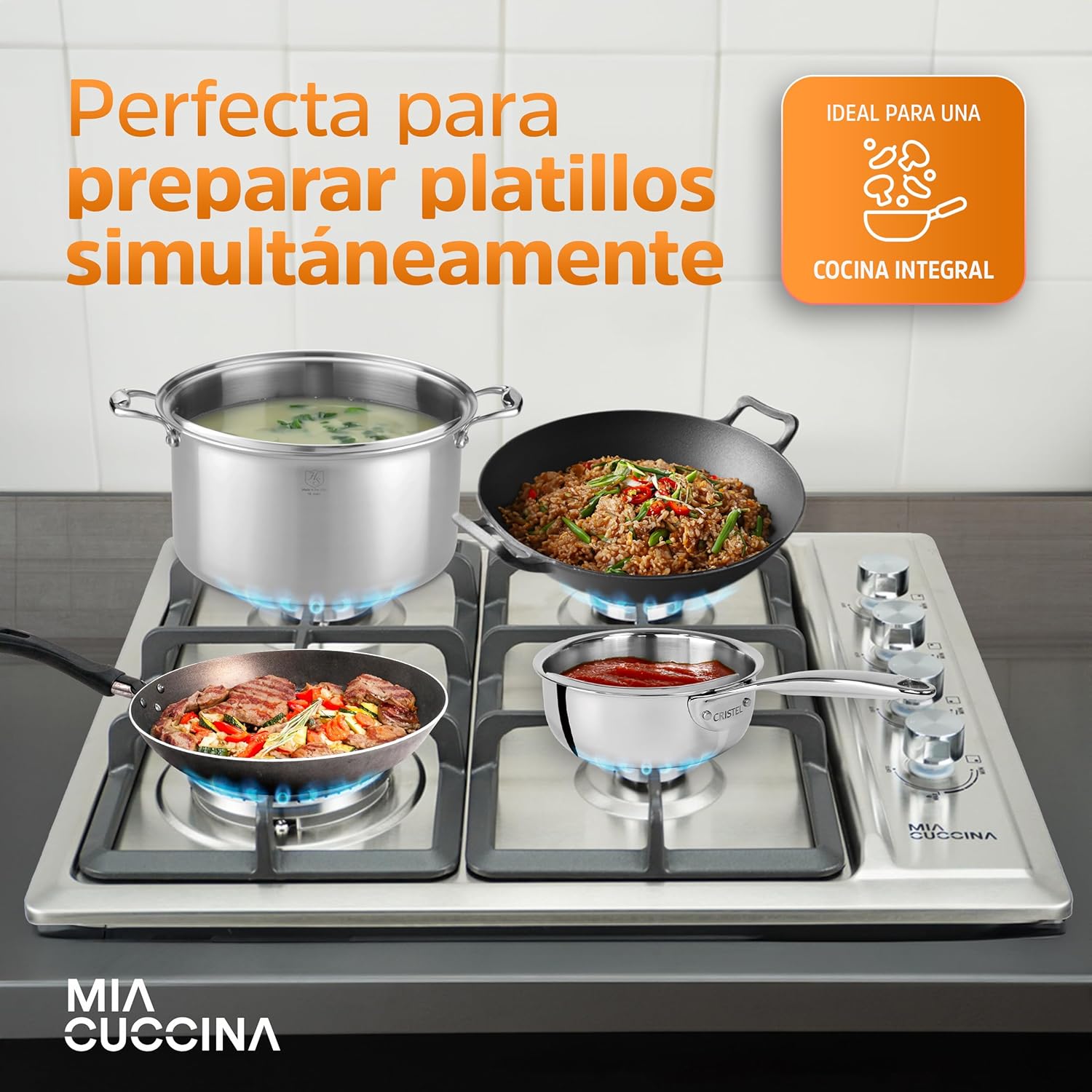 Parrilla de Gas - Estufa Empotrable - Natural o LP | Estufa 5 Quemadores - Ideal para tu Hogar | Parrilla de Gas 5 Quemadores de Acero Inoxidable | Perfecta para Cocina Integral | MIA CUCCINA 63x53