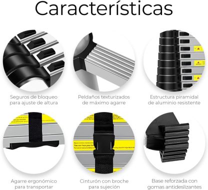 Raganet, Escalera Telescópica Recta, Escalera de Recta de Altura Ajustable, Aluminio Reforzado y Duradera, Modelo Retráctil de Mayor Estabilidad (5 Metros)