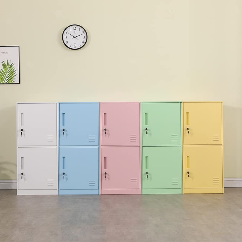 Casillero de almacenamiento vertical metálico de 2 puertas para habitación de niños, escuela, oficina, hogar, apilable, de acero, para juguetes y equipo deportivo, dispositivo antivuelco (2D,