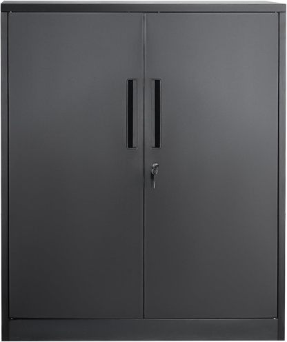 Metal Storage Cabinet with Wheels, 75'' Locking Steel Storage Cabinet with 2 Magnetic Doors and 4 Adjustable Shelves for Office, Garage, Home