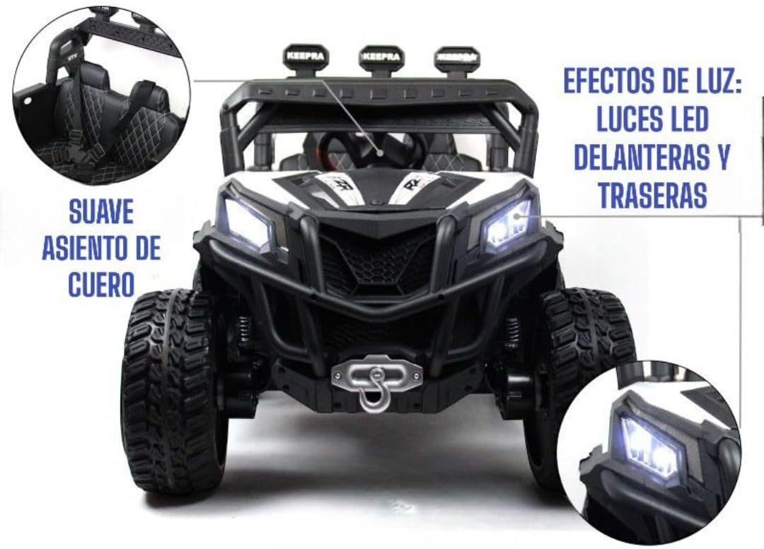 RZR Premium - montable electrico Todo Terreno con 4 Motores de 30 W, Asientos de Piel, Control Remoto, cinturón de Seguridad y Luces LED Brillantes para niños de 3 a 8 años.