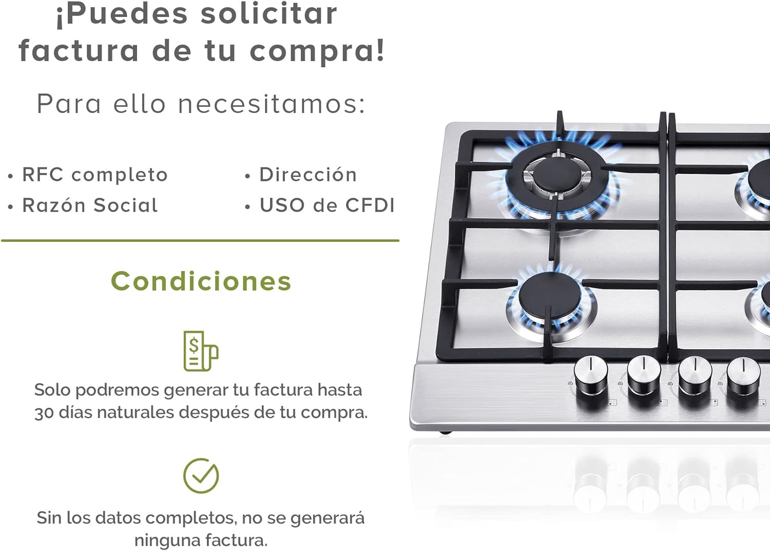 Parrilla de gas AVERA 4 fuegos, 60 cm de acero inoxidable (incluidos accesorios de montaje), encendido electrónico, pomos metálicos, placa integrada, apta para GLP y gas natural, AI4