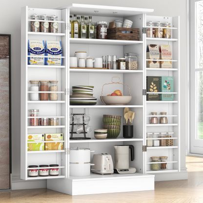 kepptory - clóset de despensa de 47 pulgadas, clóset de almacenamiento de despensa de cocina con puertas y estantes ajustables, aparador no empotrado café para sala de estar y comedor, resistente y