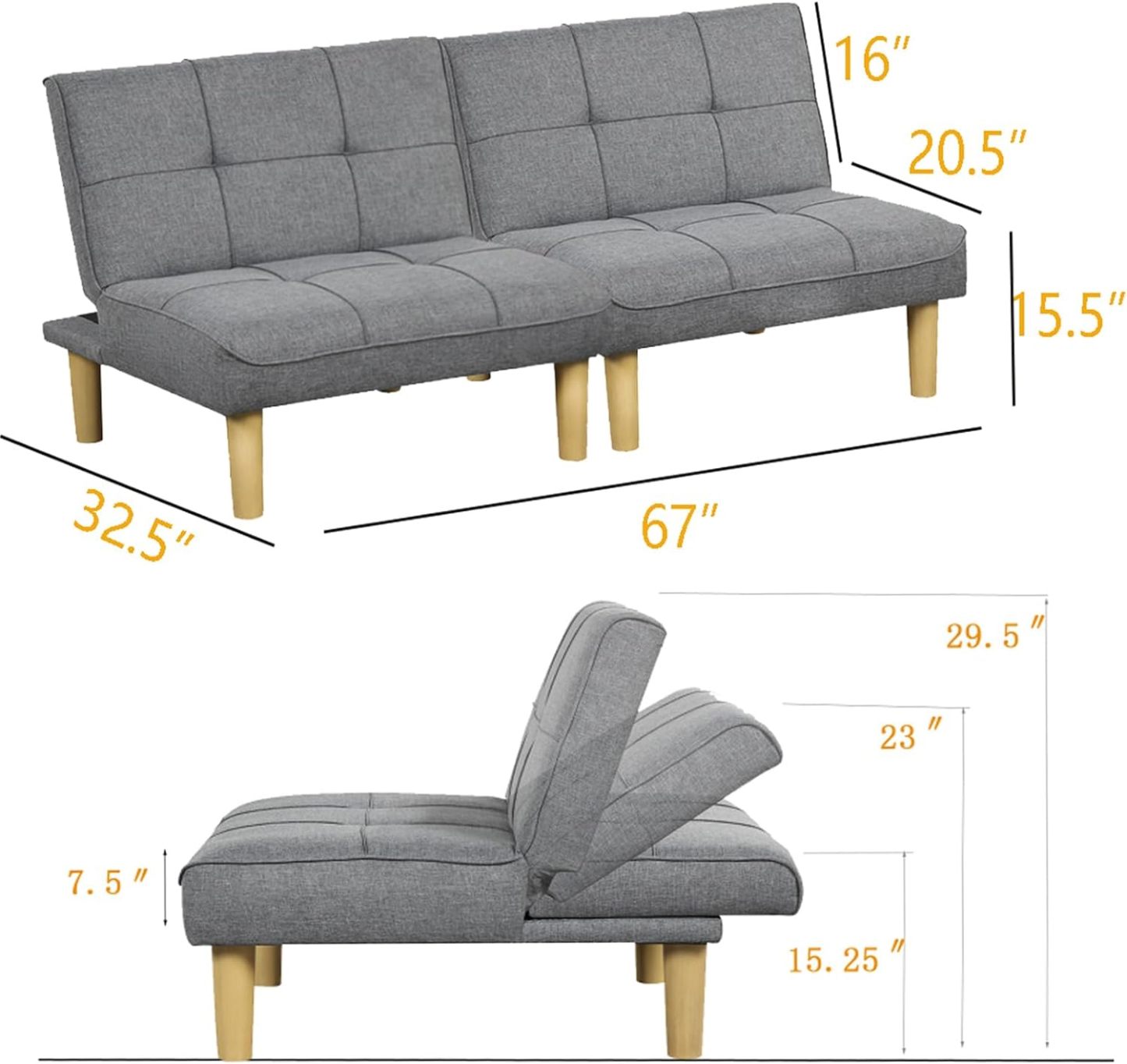 ! Sólo MXN$507 hoy KAIRUITUCH - Sofá cama convertible 3 en 1 para cama individual, sofá de futón con respaldo plegable ajustable, 2 piezas, futón pequeño para sala de estar, departamento
