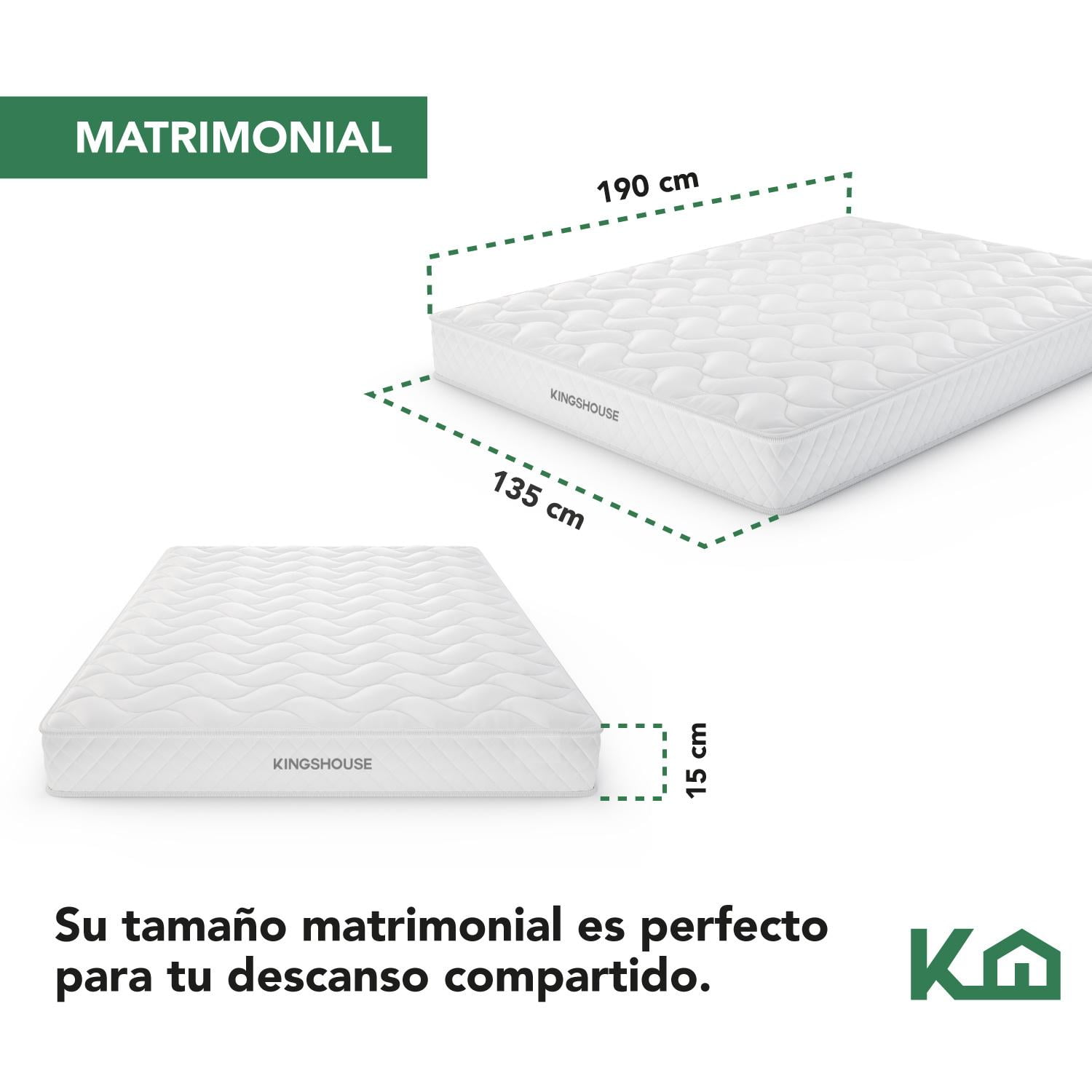 Colchon Matrimonial En Caja 15cm Alto KingsHouse blanco Kingshouse KHCESPMB