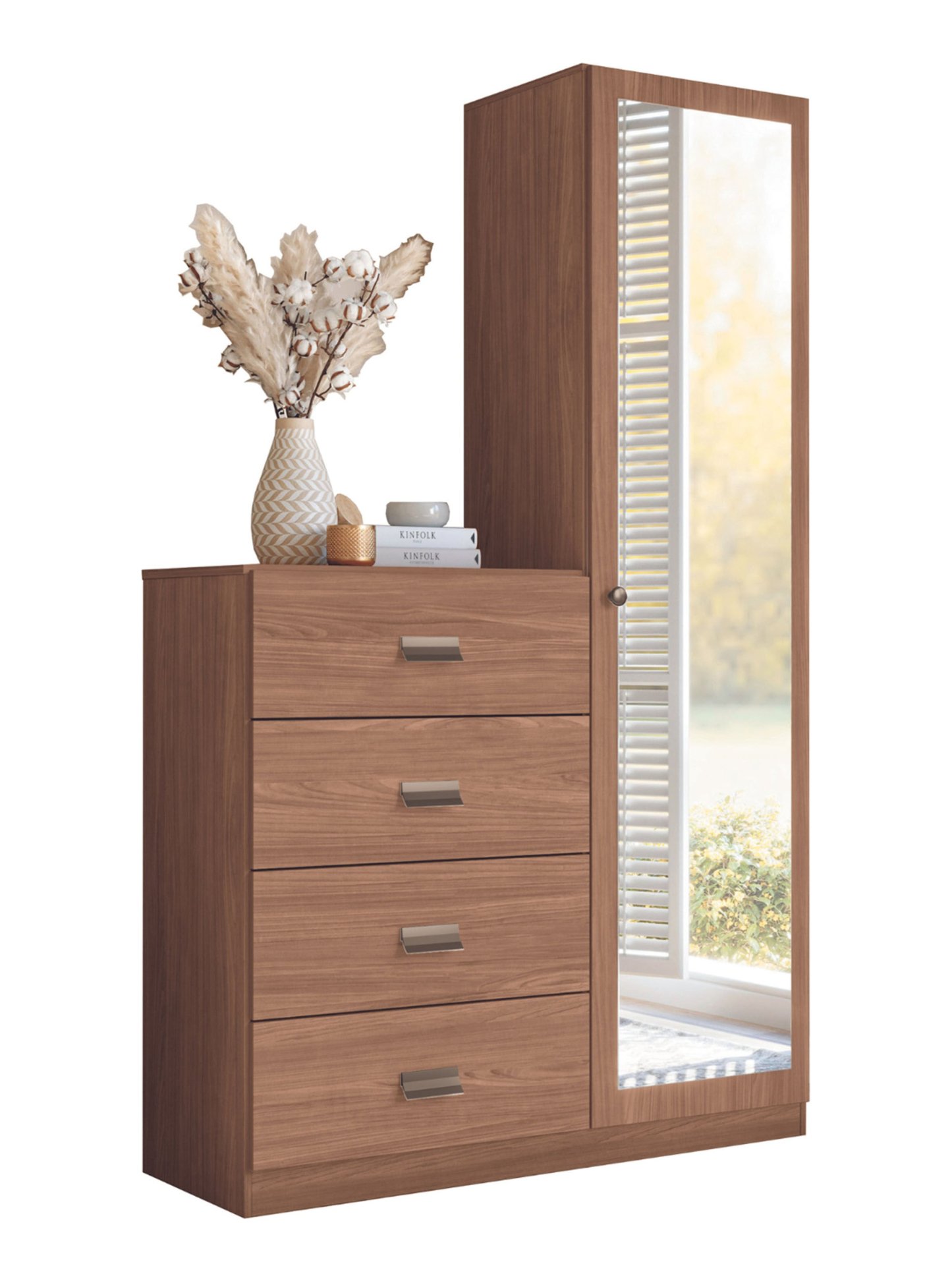 Cómoda Estilo 1 Puerta con espejo 4 Cajones