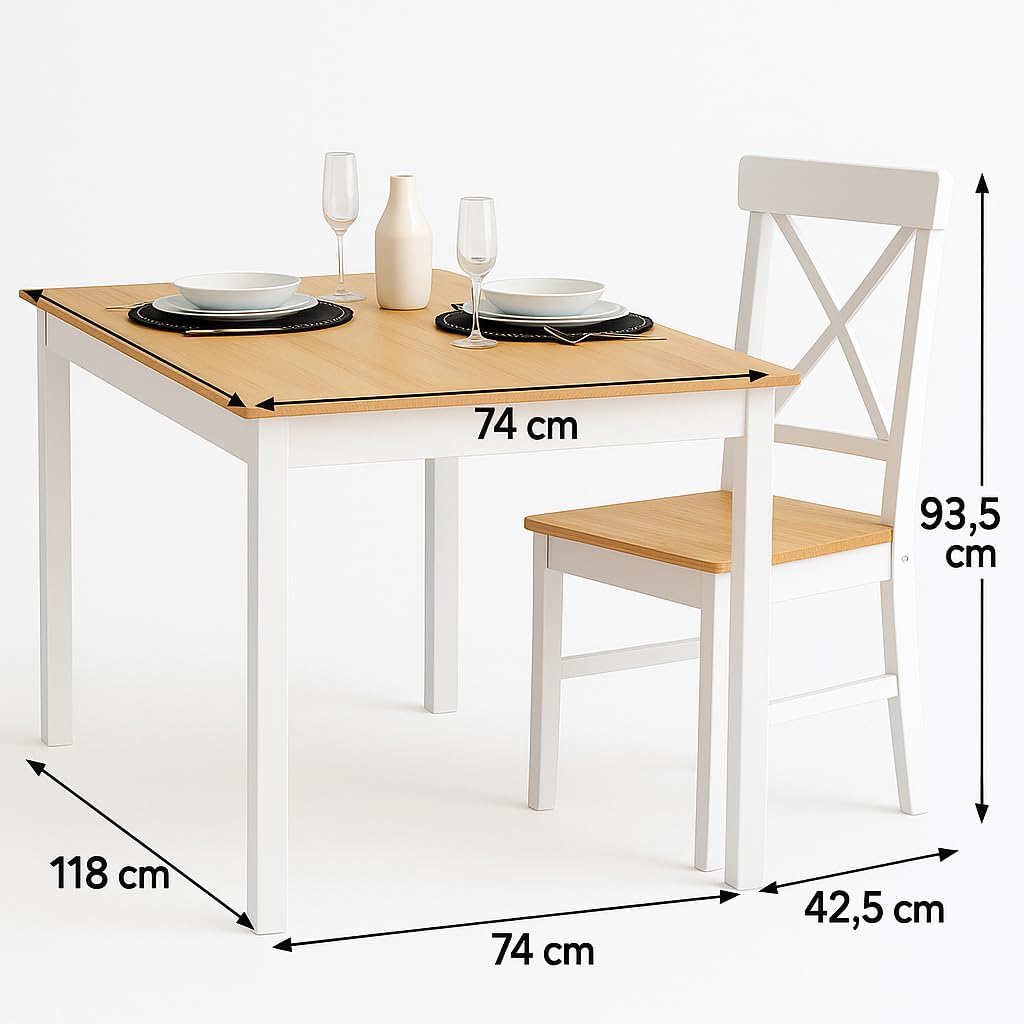 Mesa De Comedor Blanco con 4 Sillas, Madera De Pino, Resistente, Interiores Y Exteriores