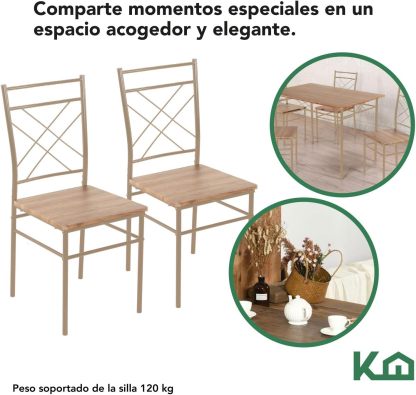 Kingshouse | Mesa de Comedor con 4 Sillas – Mesa de Madera MDF para 4 Personas – Estructura metálica – Moderna Minimalista – Juego de Mesa + 4 Sillas – Muebles para Cocina Restaurante y Cafeterías