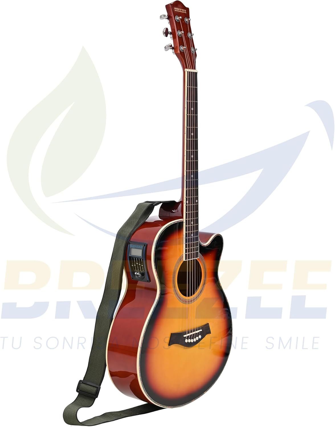 BREEZEE Guitarra Electroacústica de 40” Diseñada sobre Abeto, Merbau, Okume y Palisandro. Acabado de Barniz en Pulverización, Incluye Set de Accesorios Completo para Principiante