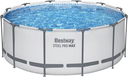 BESTWAY 56421 Alberca con Estructura Redonda 3.66x1.22cm con Bomba y Filtro Gris, Gris