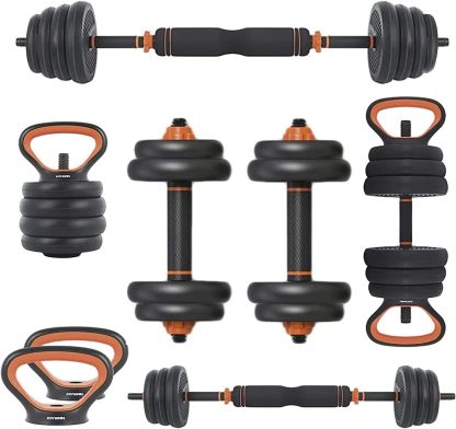 Kit de Mancuernas Brandtrendy 6 en 1 Ajustable – Pesas Rusas, Barra y Discos para Entrenamiento en Casa y Gimnasio – Diseño Compacto y Seguro, Ideal para Rutinas Completa de Fuerza y Resistencia
