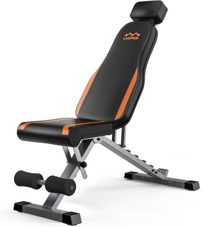 Lusper - Banco de pesas ajustable plegable, banco de entrenamiento estable de 660/800 libras, diseño de protección extendido para cabeza y cuello, 3 segundos de plegado rápido, multiusos para