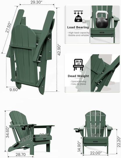 MUCHENGHY Sillas plegables Adirondack, sillas de patio, sillas para hogueras, sillas de exterior, sillas Adirondack de plástico, sillas de césped resistentes a la intemperie con portavasos para terraza, patio trasero, jardín (negro)