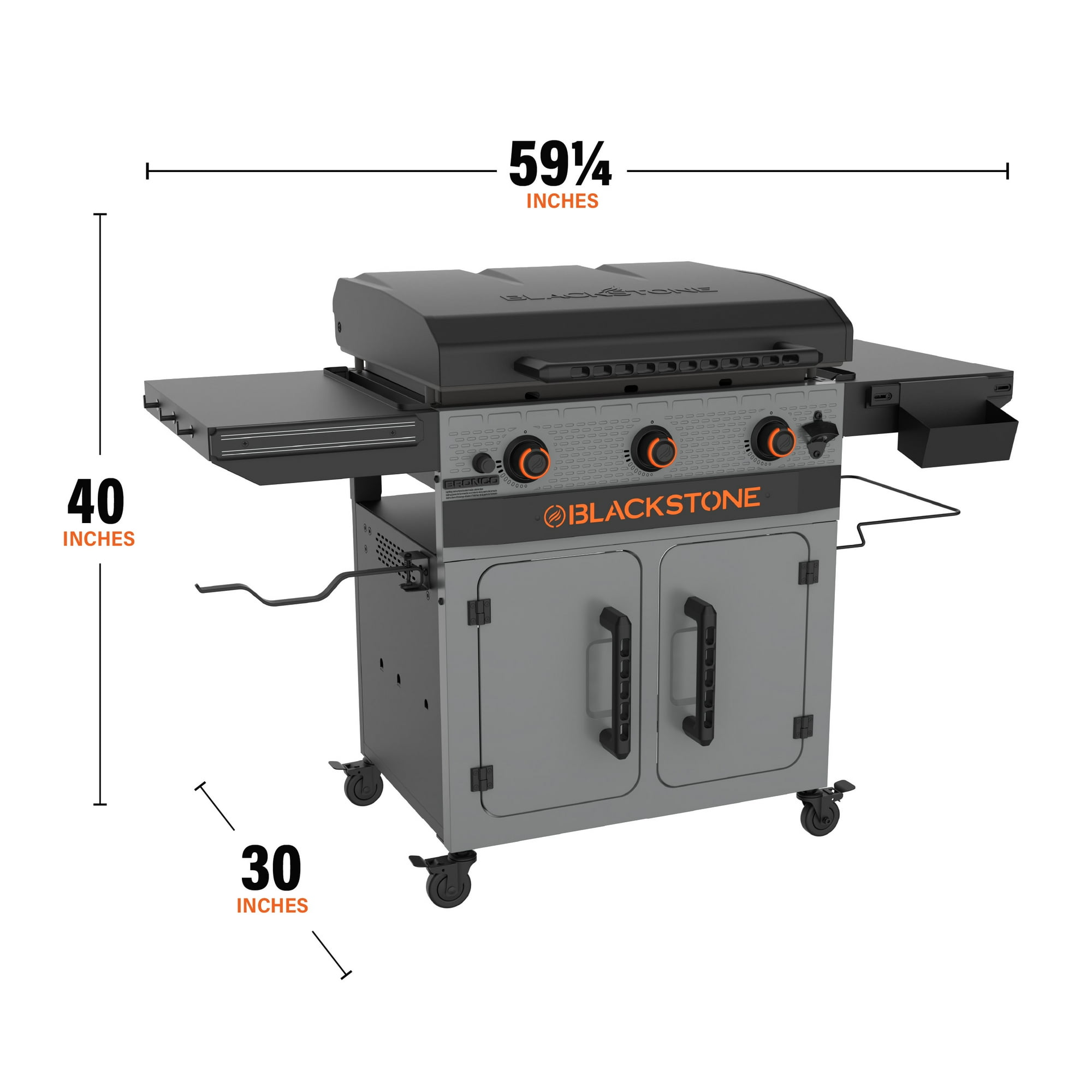 Plancha Omnivore Blackstone Bronco de 3 quemadores XL de 28" con gabinete y estantes laterales dobles