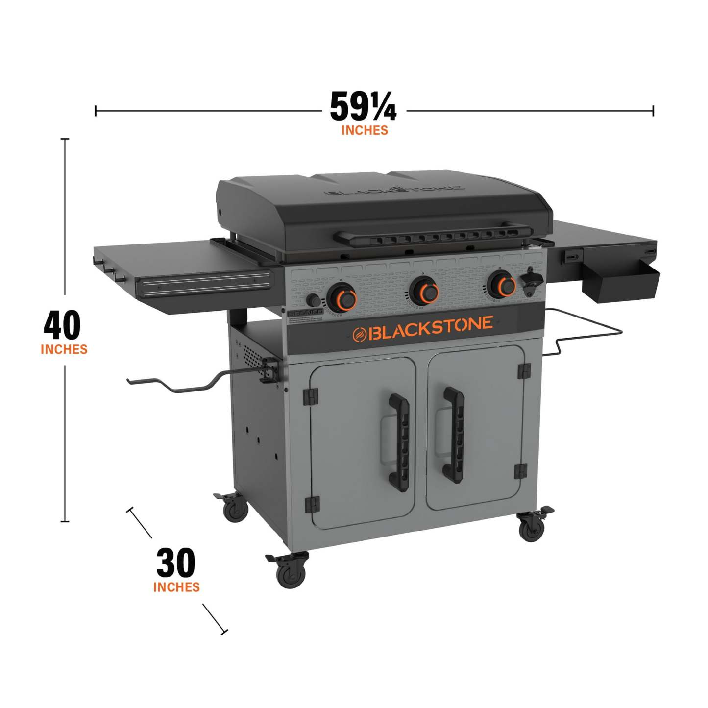 Plancha Omnivore Blackstone Bronco de 3 quemadores XL de 28" con gabinete y estantes laterales dobles
