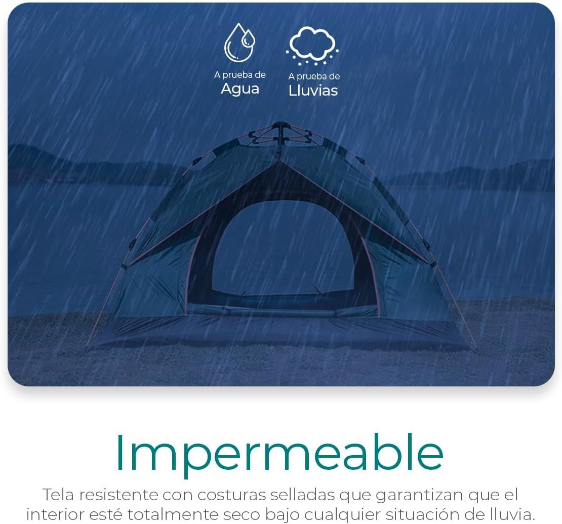 Raganet, Casa de Campaña para 3/4 Personas, Carpa Plegable de 2 Entradas, Tienda de Camping de 180cm X 140cm, Material Impermeable, Armado Sencillo, Bolsa de Almacenamiento