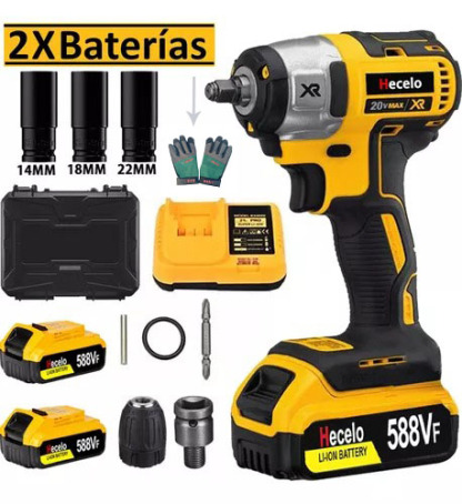 Pistola de Impacto Llave Inalámbrica Baterías 2 1/2 Baterías - Guantes