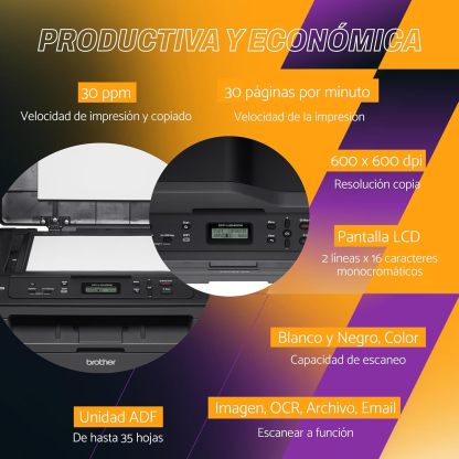 Brother Impresora Multifuncional Láser 3 en 1, DCPL2540DW| Impresión, Copiado y Escaneado| Multifunción, Impresión Dúplex, Conectividad Inalámbrica| Imprime 30 Págs. por Minuto