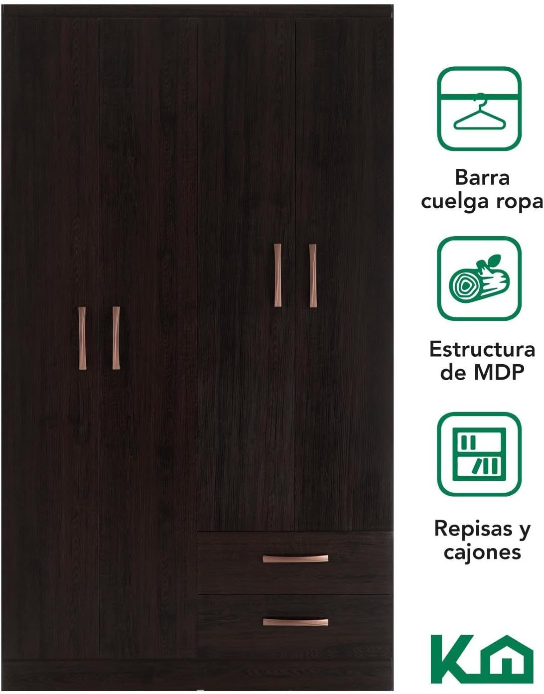 Kingshouse | Ropero De 6 Puertas con 2 Cajones – Color Café – Barra para Colgar – Estructura MDP – Mueble Organizador De Ropa – Armario para Casa, Recámara y Hogar