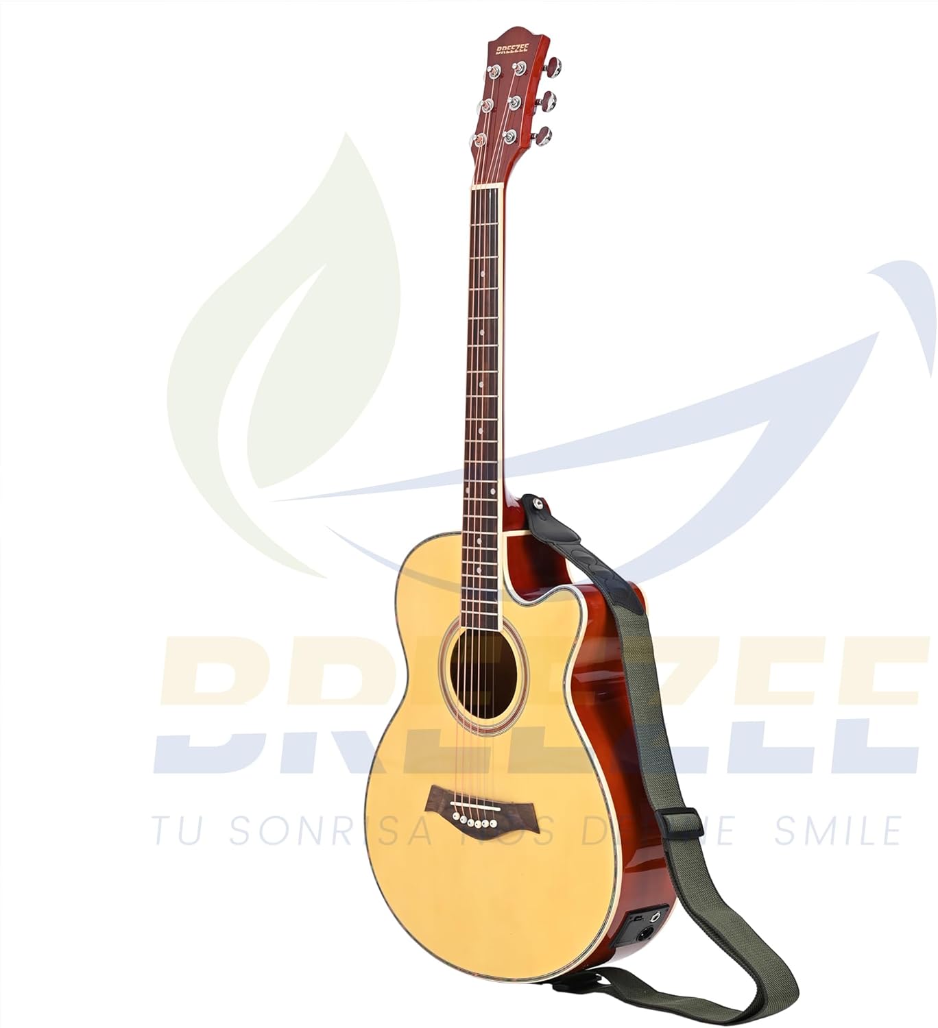 BREEZEE Guitarra Electroacústica de 40” Diseñada sobre Abeto, Merbau, Okume y Palisandro. Acabado de Barniz en Pulverización, Incluye Set de Accesorios Completo para Principiante