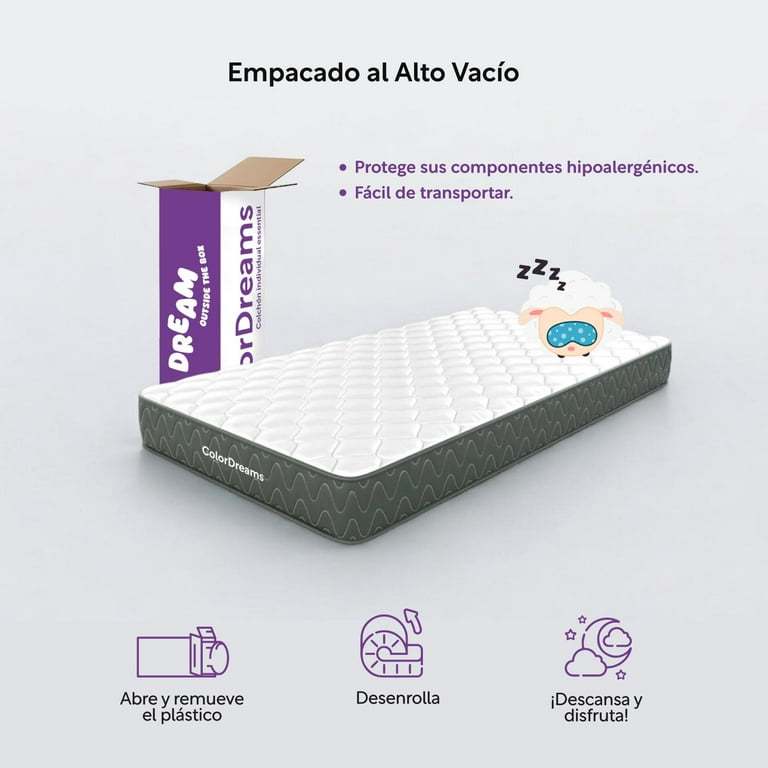 Colchón Individual En Caja Essential 100x190x18 cm Memory Foam Hipoalergénico ColorDreams blanco 1 ColorDreams Premium Memory Foam