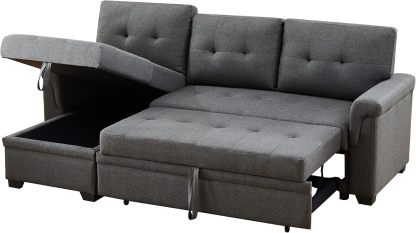 Lilola Home Lucca - Sofá seccional Reversible de Lino Gris Claro con diván de Almacenamiento