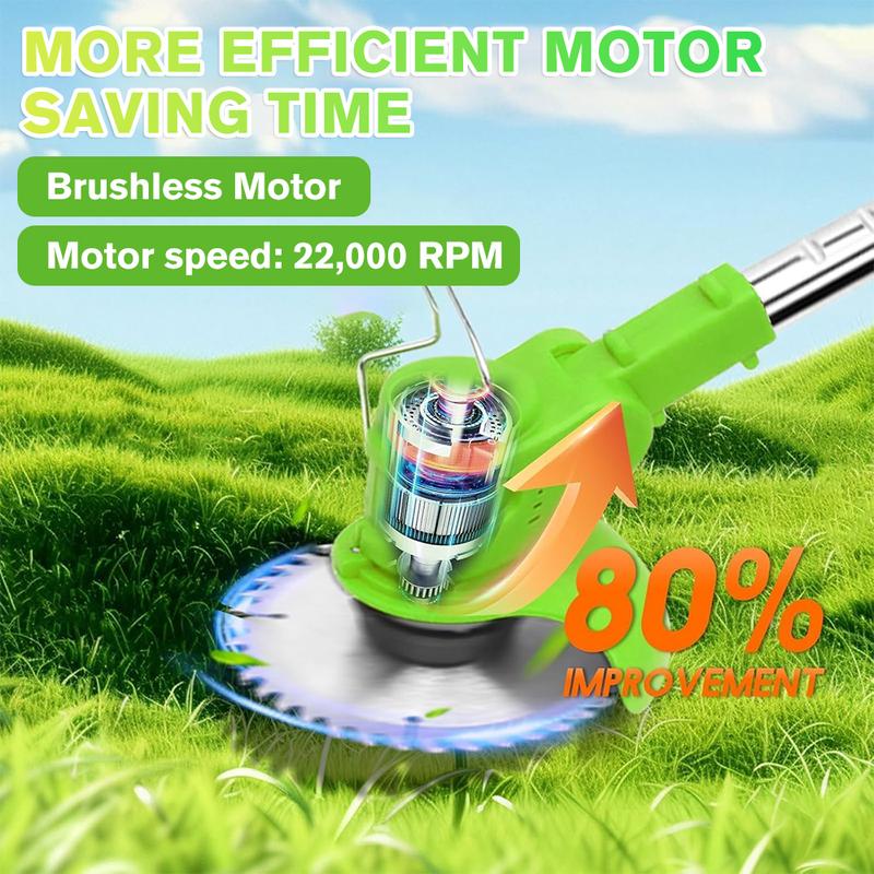 Desbrozadora inalámbrica con 2 baterías, recortadora de césped eléctrica, altura ajustable, cabezal giratorio de 90°, bordeadora de césped ligera, ideas de regalo perfectas