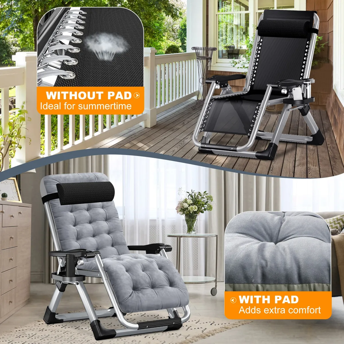 Silla Zero Gravity, Reclinable Acolchada Para Exterior