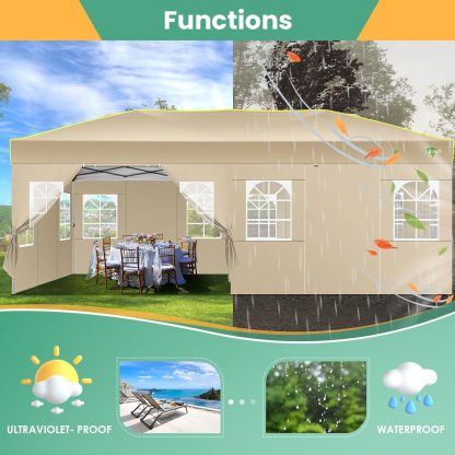 COBIZI - Tienda de campaña desplegable de 10 x 20 Pulgadas, Tienda de campaña instantánea Comercial para Bodas, Fiestas con 3 Altura Ajustable, toldo Ez Up para Exteriores, Impermeable, UPF50+ con