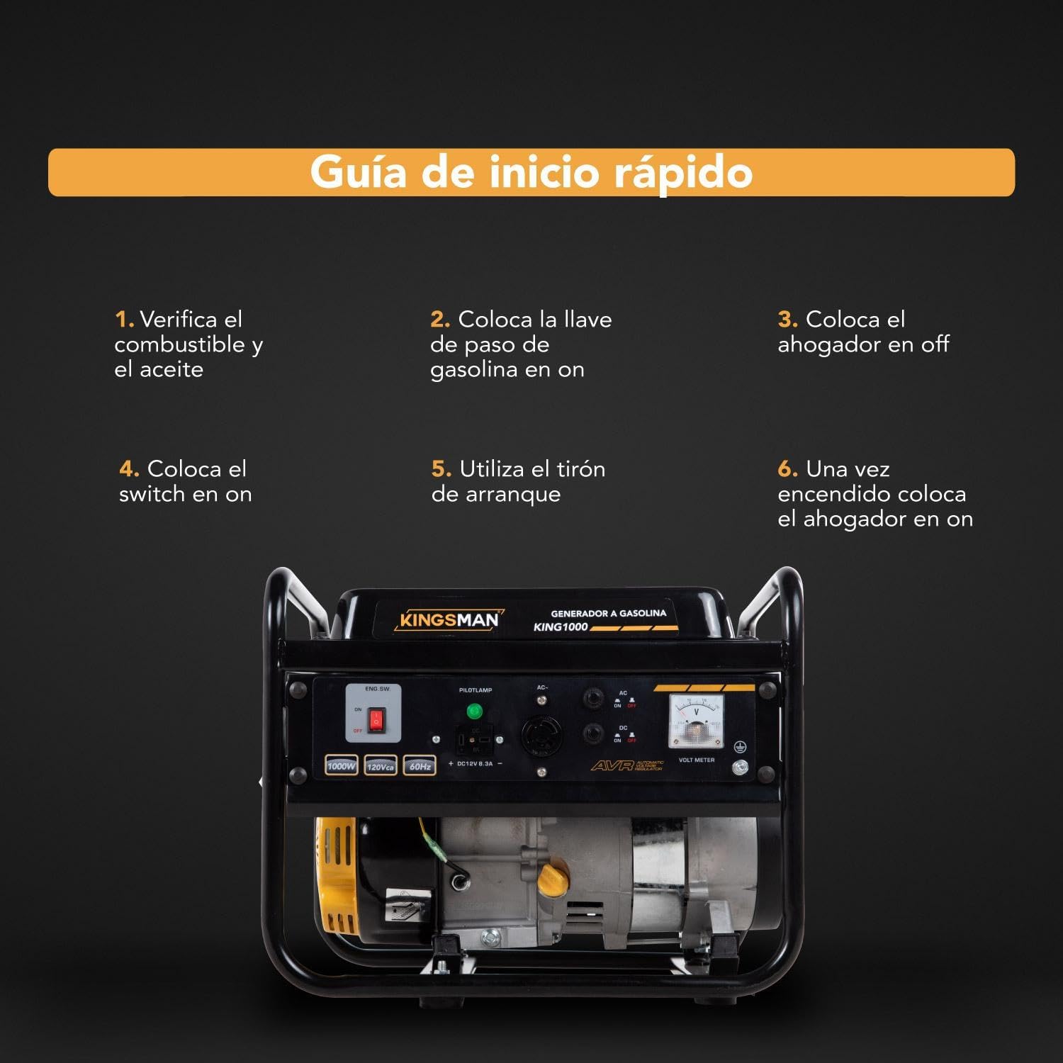 KINGSMAN | Generador de corriente eléctrica a gasolina - planta de luz portátil- estación de energía - 110 V de 2.0 A y potencia de 900 W- 60 Hertz - tanque de combustible 4.2 L