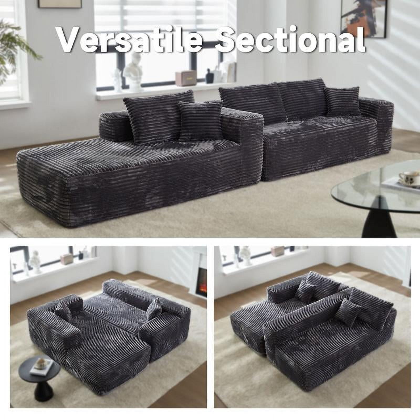 【2 Packages Shipping】Ovios 104" Plush Corduroy Cloud Velvet Modular Couch with Chaise, No Assembly Required - L-Shaped Sectional Sofa Set with Flexible Configuration - 104"W x 67.7"D x 30"H, 3 Seater