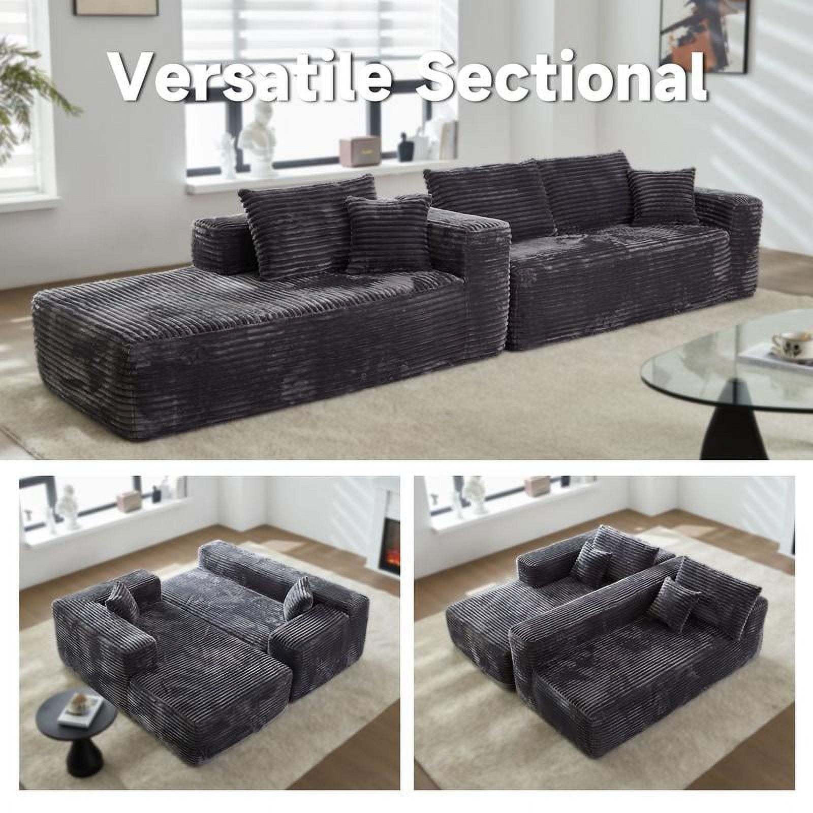 【2 Packages Shipping】Ovios 104" Plush Corduroy Cloud Velvet Modular Couch with Chaise, No Assembly Required - L-Shaped Sectional Sofa Set with Flexible Configuration - 104"W x 67.7"D x 30"H, 3 Seater