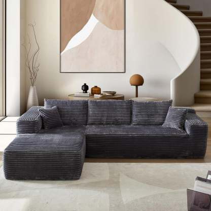 【2 Packages Shipping】Ovios 104" Plush Corduroy Cloud Velvet Modular Couch with Chaise, No Assembly Required - L-Shaped Sectional Sofa Set with Flexible Configuration - 104"W x 67.7"D x 30"H, 3 Seater