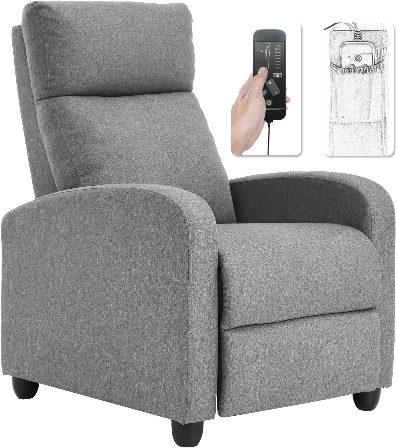 Silla reclinable para sala de estar, sala de cine en casa, sofá individual Winback, sillón reclinable de masaje, silla de lectura, silla reclinable moderna, fácil descanso con respaldo acolchado de tela (tela beige)