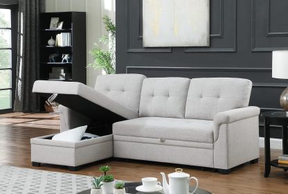 Lilola Home Lucca - Sofá seccional Reversible de Lino Gris Claro con diván de Almacenamiento