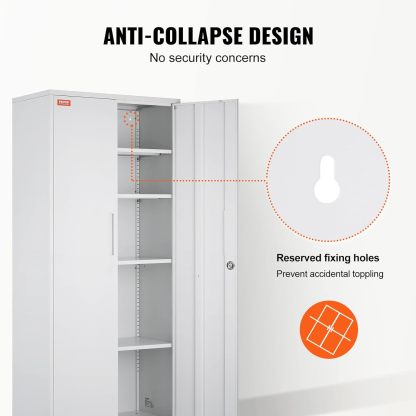 Metal Storage Cabinet with Wheels, 75'' Locking Steel Storage Cabinet with 2 Magnetic Doors and 4 Adjustable Shelves for Office, Garage, Home