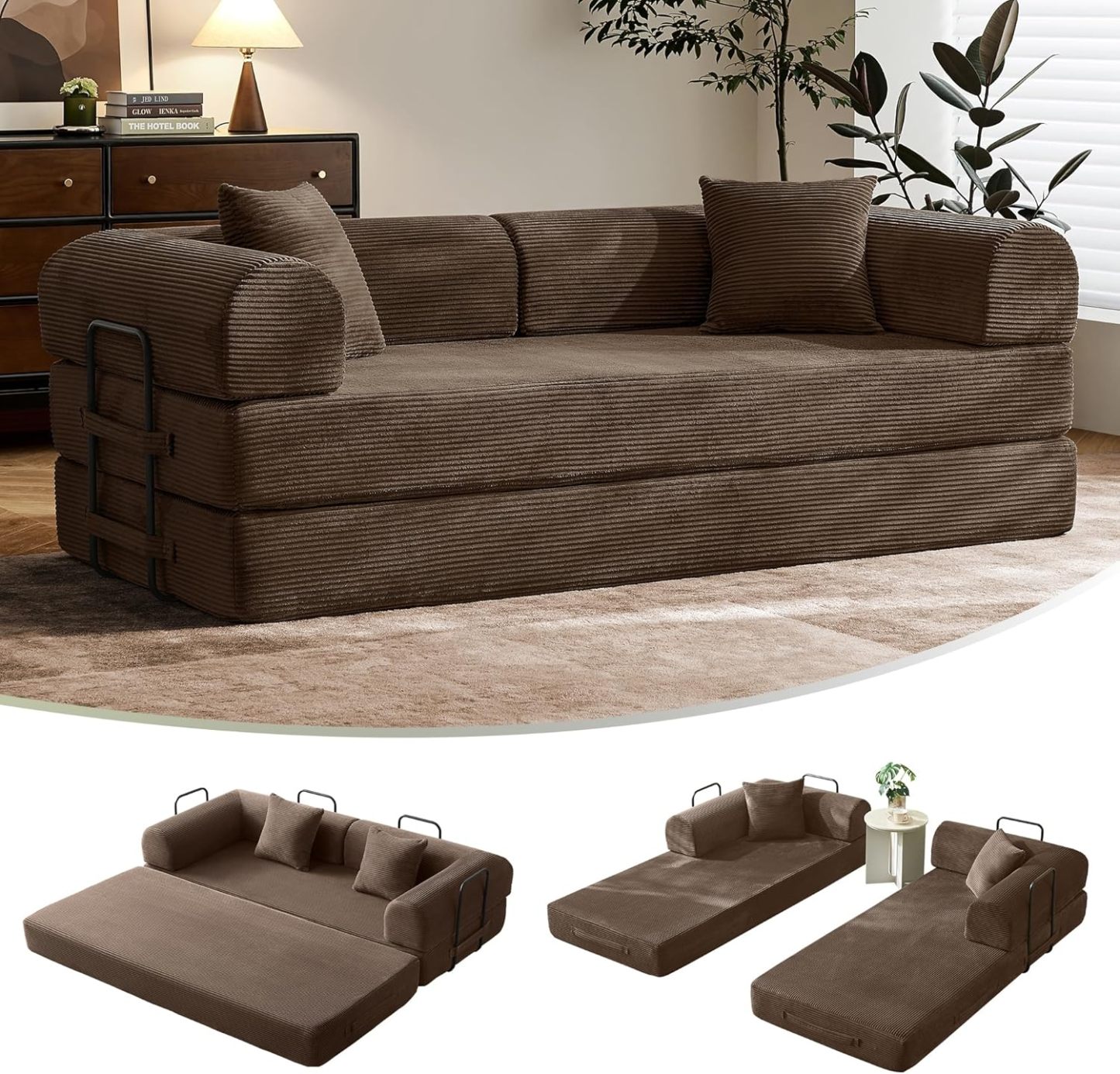 🛋️ Sofá Cama Convertible 79 Pulgadas, Diseño Deshuesado, Mueble Multifuncional para Sala de Estar, Colores Beige y Blanco