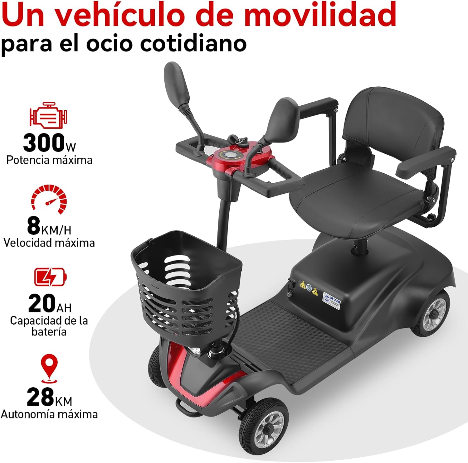 HONEYWHALE YL-07 Scooter Eléctrico Patin de Movilidad de 4 Ruedas, Silla de Ruedas Electrica Plegable para Adultos y Personas Mayores, Batería de 20ah, 28 km con Una Carga Completa, Asiento Ajustable