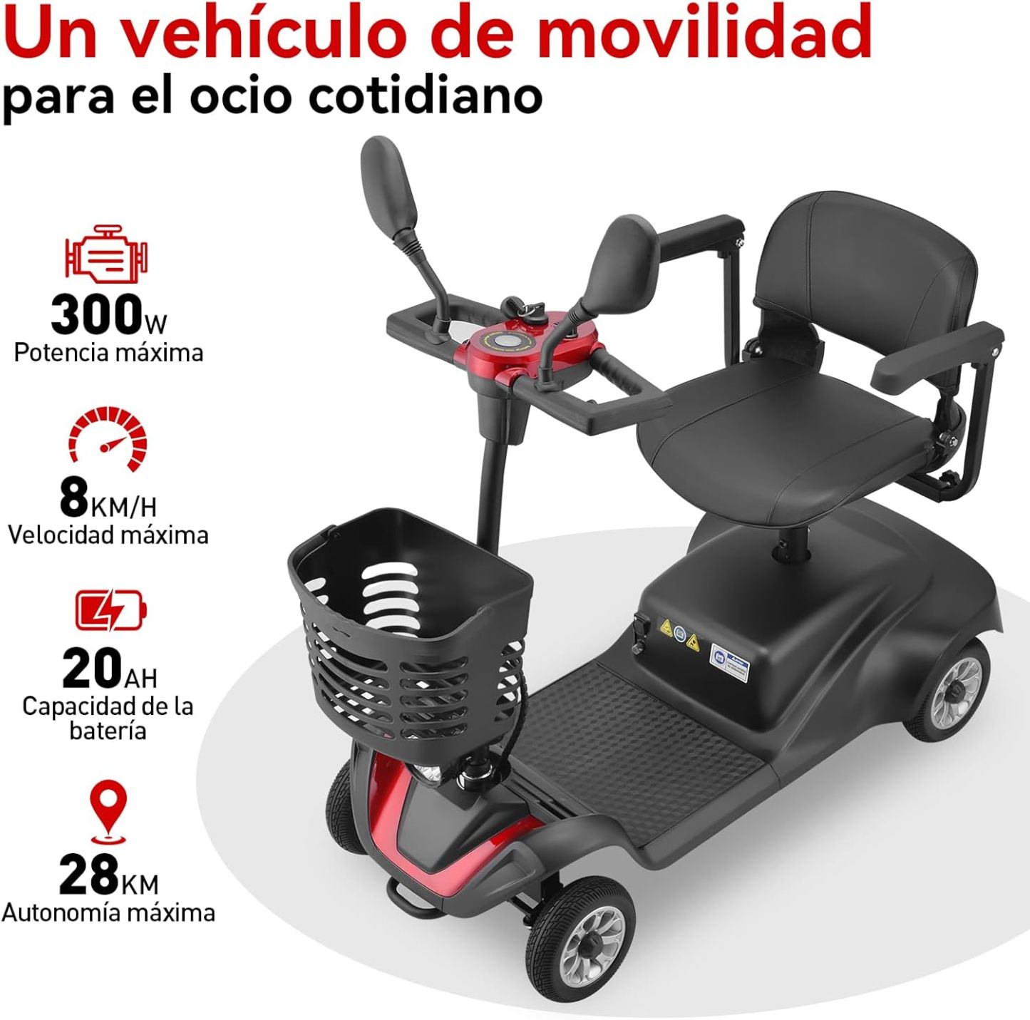 HONEYWHALE YL-07 Scooter Eléctrico Patin de Movilidad de 4 Ruedas, Silla de Ruedas Electrica Plegable para Adultos y Personas Mayores, Batería de 20ah, 28 km con Una Carga Completa, Asiento Ajustable