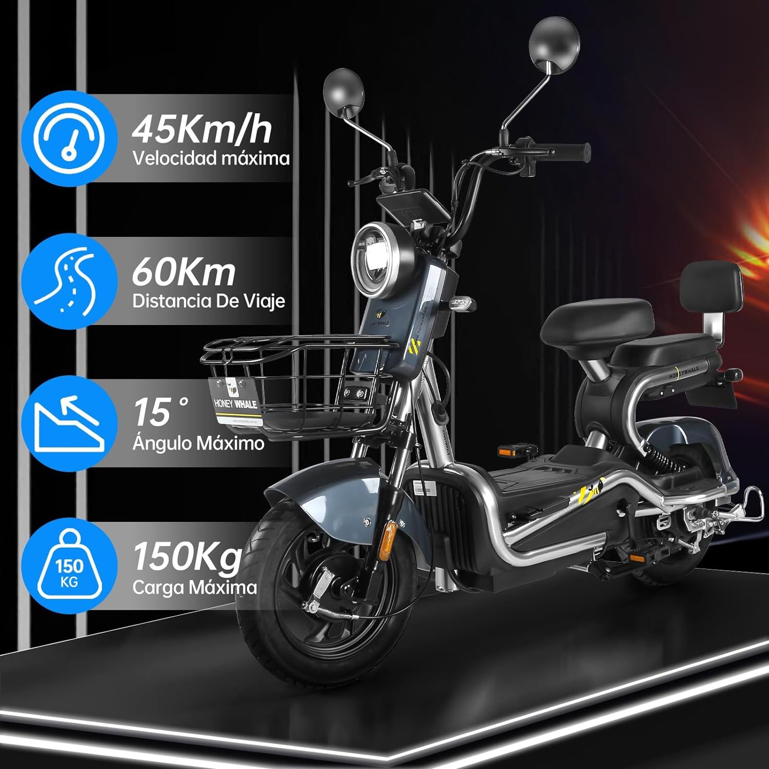 HONEYWHALE KC-Cool Bicicleta Electrica para Adultos, Bicimoto Eléctrica con Alarma, Máxima del Motor 700W, Velocidad Máxima 45KM/H, Autonomía 55-60KM, Baterías de Gran Capacidad 20AH