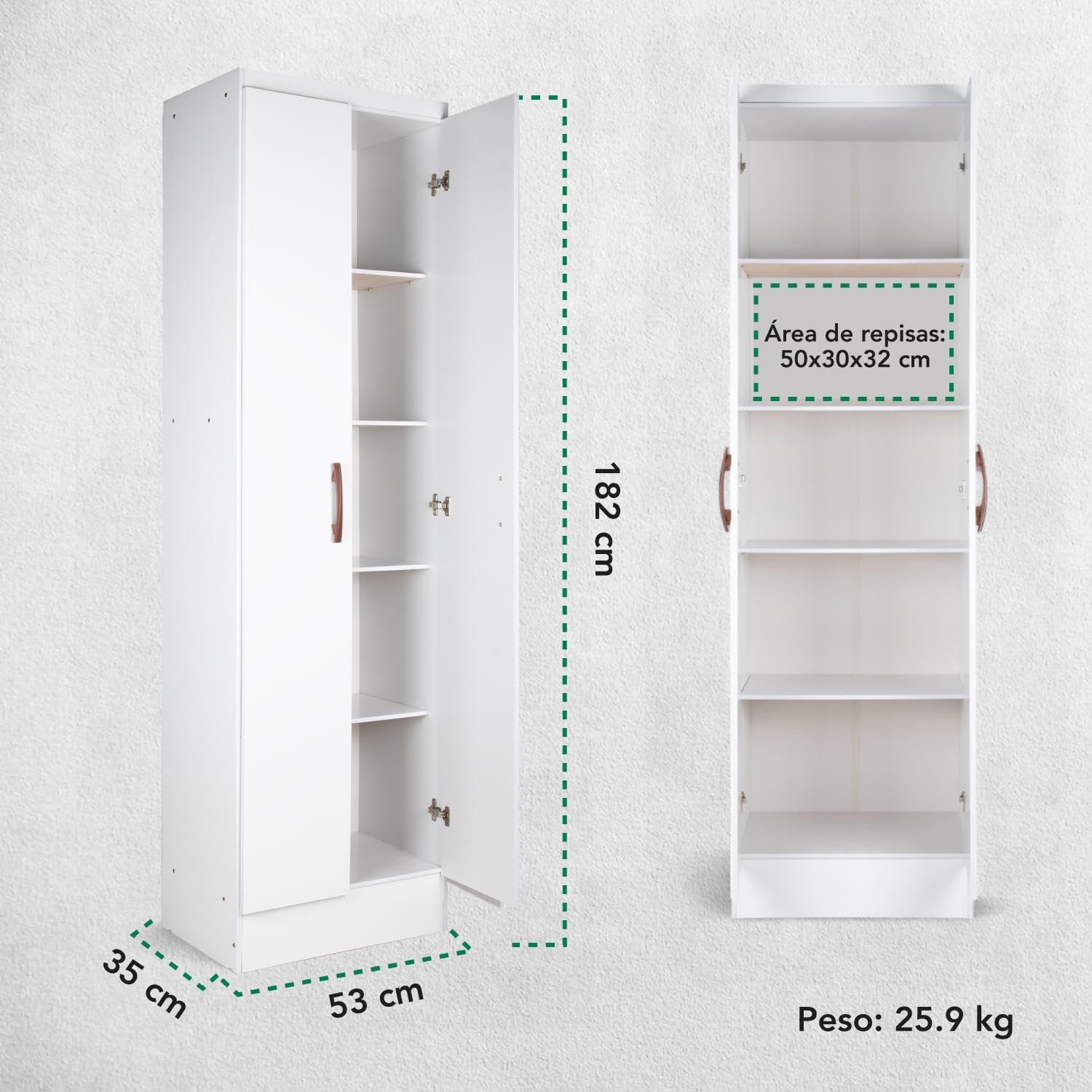 Kingshouse | Ropero De 6 Puertas con 2 Cajones – Color Café – Barra para Colgar – Estructura MDP – Mueble Organizador De Ropa – Armario para Casa, Recámara y Hogar